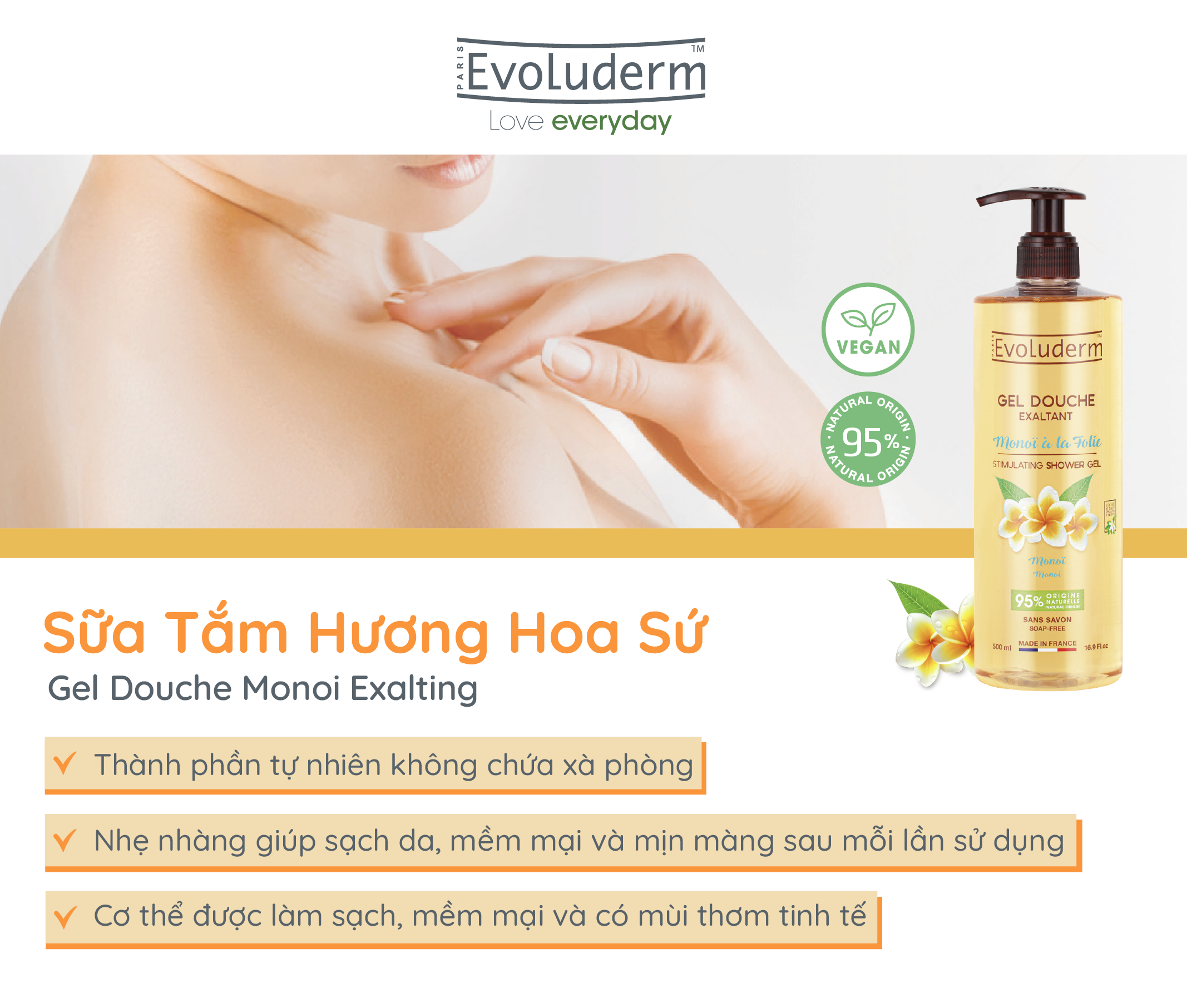 Mô tả Gel tắm làm sạch da, dưỡng ẩm sâu Evoluderm Gel Douche 500ml - 1