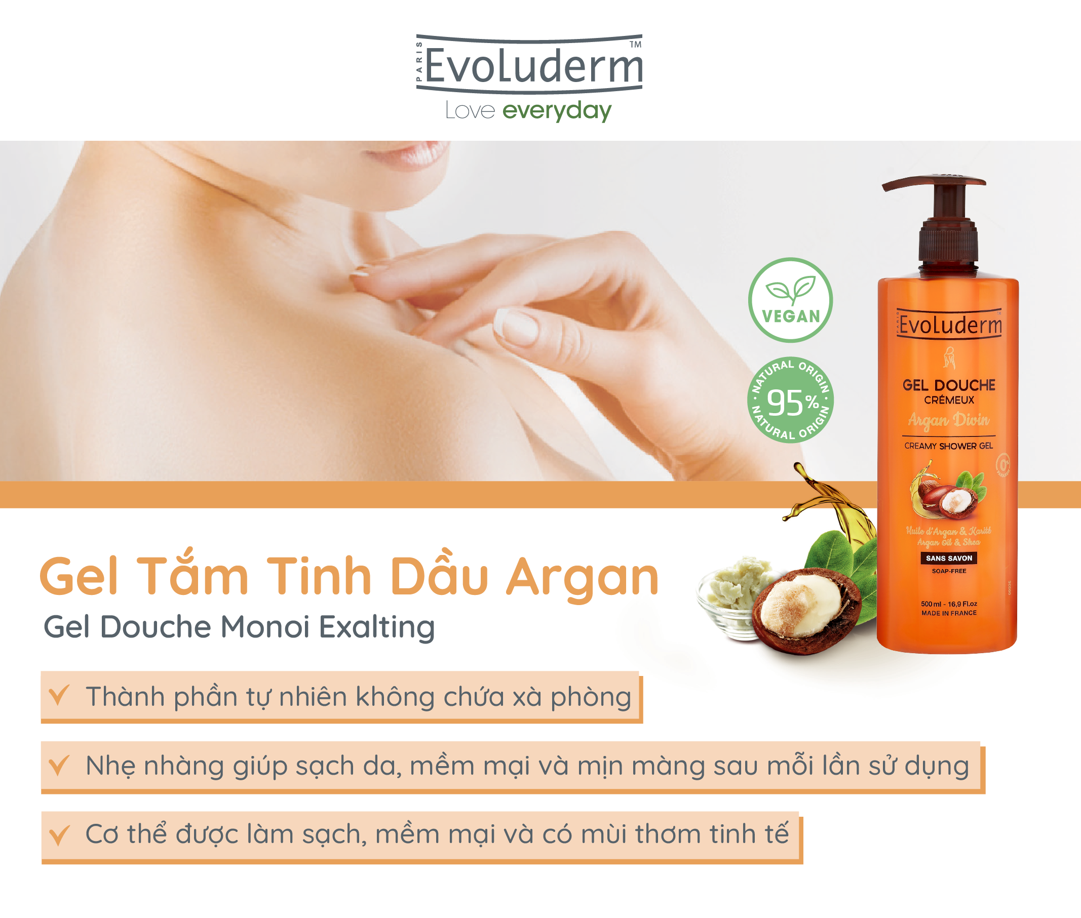 Mô tả Gel tắm làm sạch da, dưỡng ẩm sâu Evoluderm Gel Douche 500ml - 3