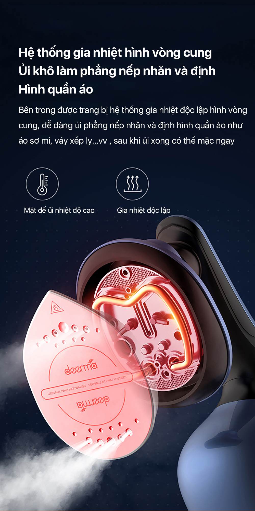 Mô tả Bàn ủi hơi nước Deerma HS300 đa năng ủi khô và ủi hơi nước 2in1 kiểm soát gia nhiệt thông minh - Bảo hành 12 tháng - 5
