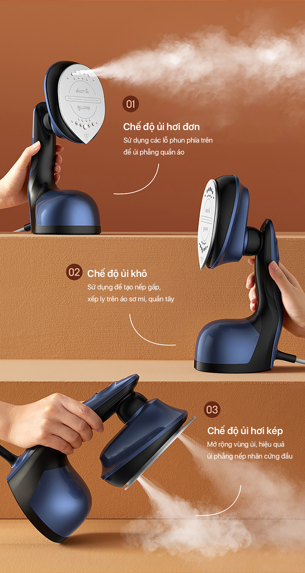 Mô tả Bàn ủi hơi nước Deerma HS300 đa năng ủi khô và ủi hơi nước 2in1 kiểm soát gia nhiệt thông minh - Bảo hành 12 tháng - 6