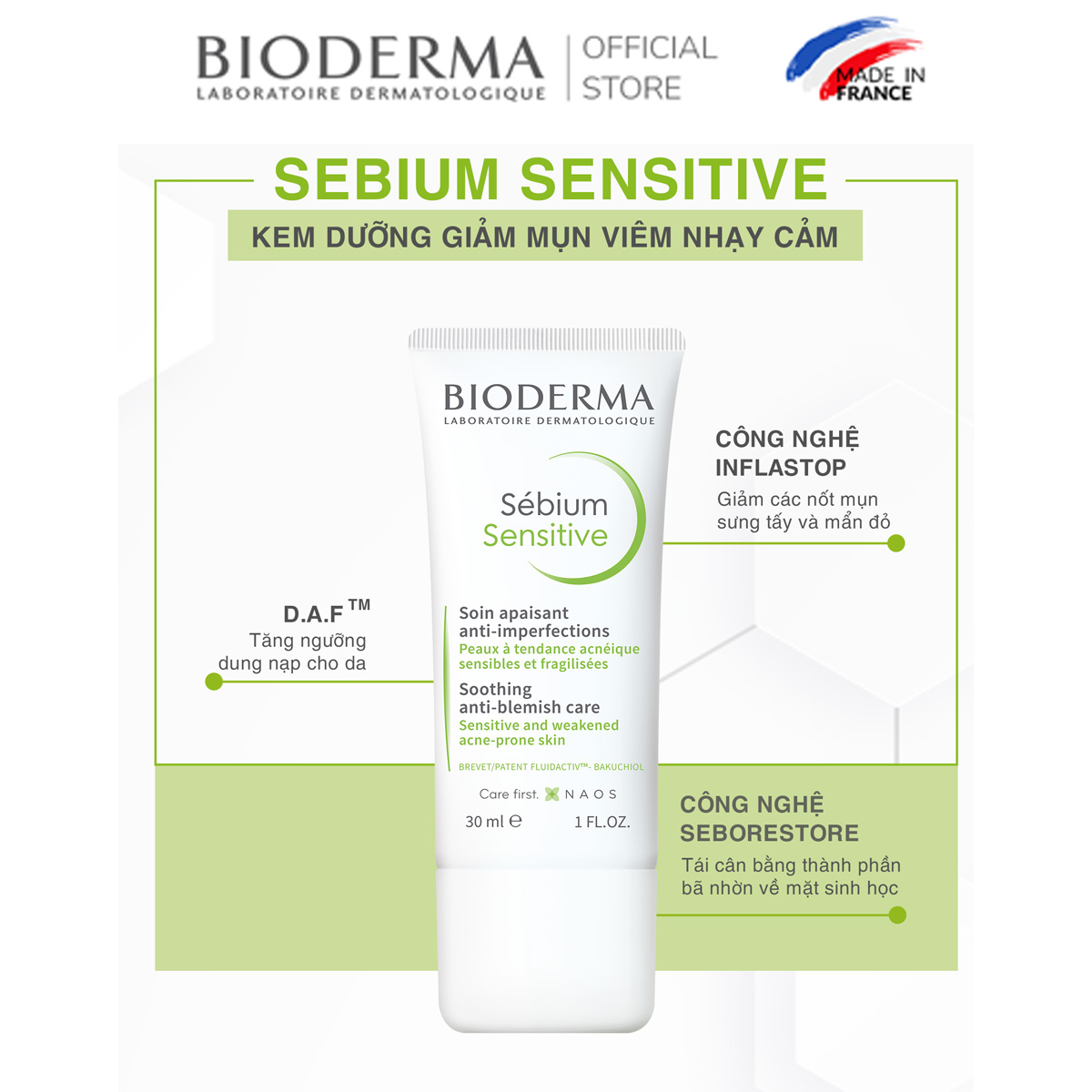 Mô tả Kem dưỡng giảm mụn viêm nhạy cảm Bioderma Sebium Sensitive - 30 ml - 1