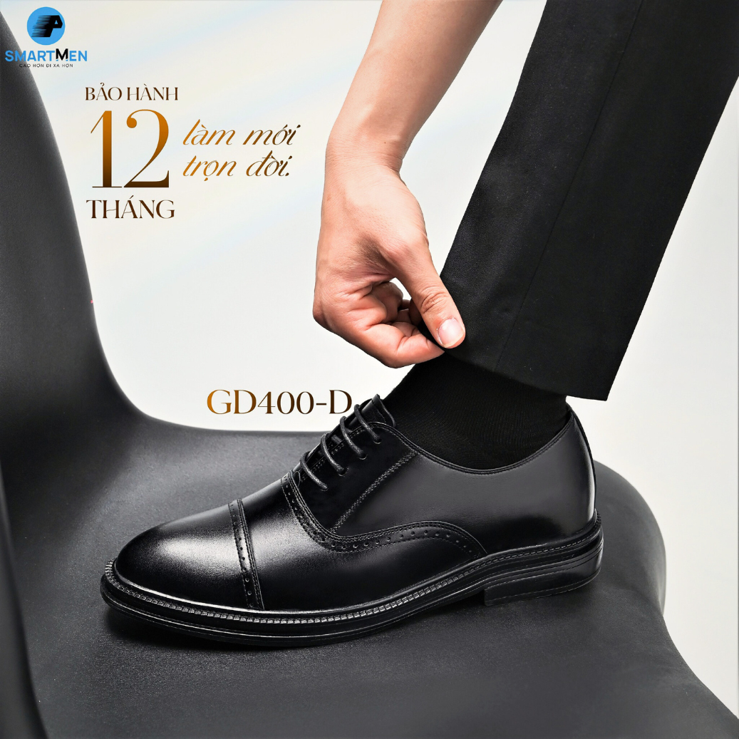 Mô tả Giày tây Tăng chiều cao da bò nam công sở SmartMen GD400 Đen - 3