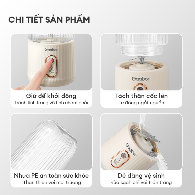 Cốc xay sinh tố Gaabor FP03T-WH01A dễ vệ sinh