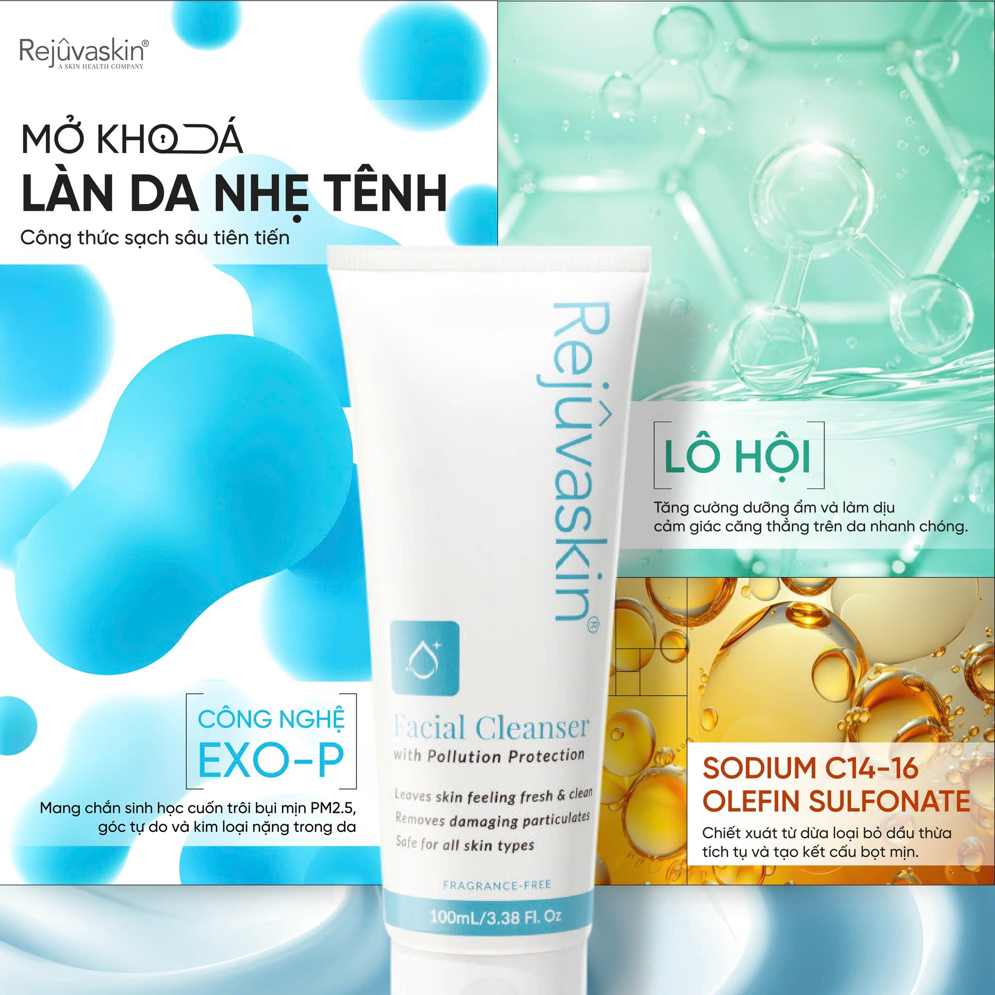 Mô tả Sữa Rửa Mặt Loại Bỏ Bụi Mịn, Ngừa Mụn, Sáng Da Rejuvaskin Facial Cleanser 100ml - 1