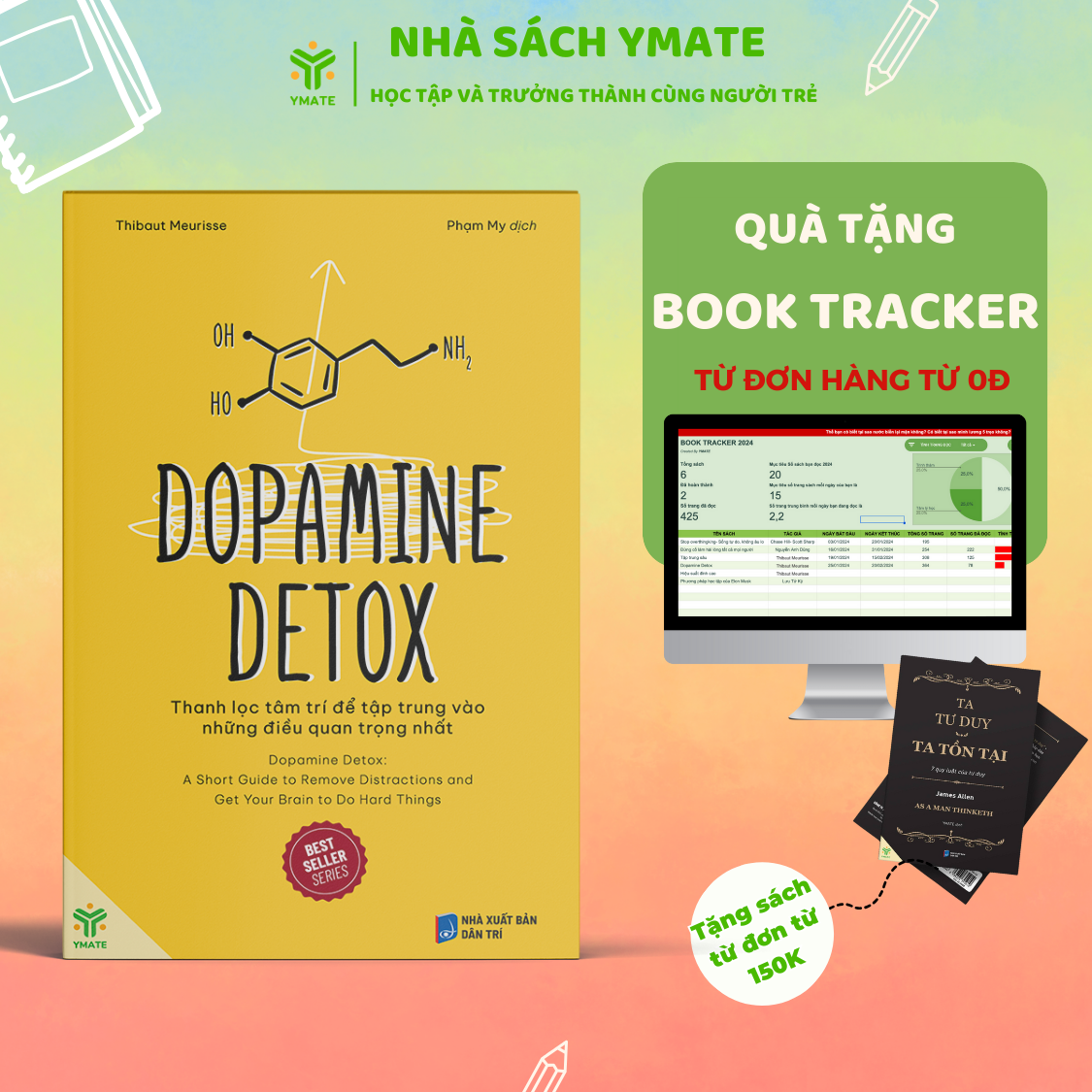 Mô tả Dopamine Detox + Tập Trung Sâu + Hiệu Suất Đỉnh Cao + Hành Động Ngay - Bộ Sách Hiệu Suất -YMATE - 1