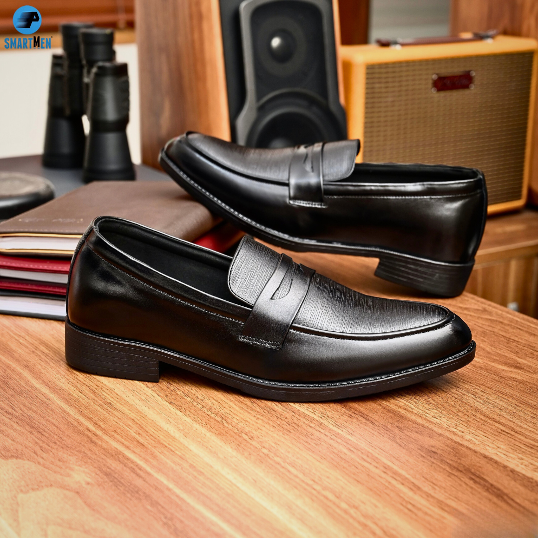 Mô tả Giày lười công sở tăng chiều cao da bò SmartMen GL-04 Đen - 2