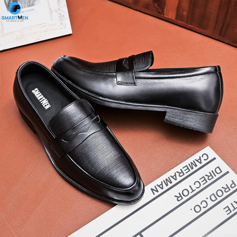 Mô tả Giày lười công sở tăng chiều cao da bò SmartMen GL-04 Đen - 3
