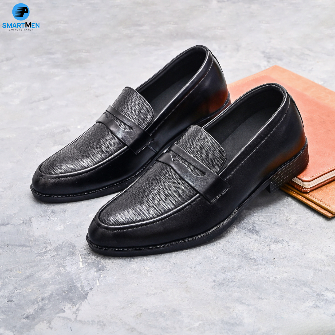 Mô tả Giày lười công sở tăng chiều cao da bò SmartMen GL-04 Đen - 4