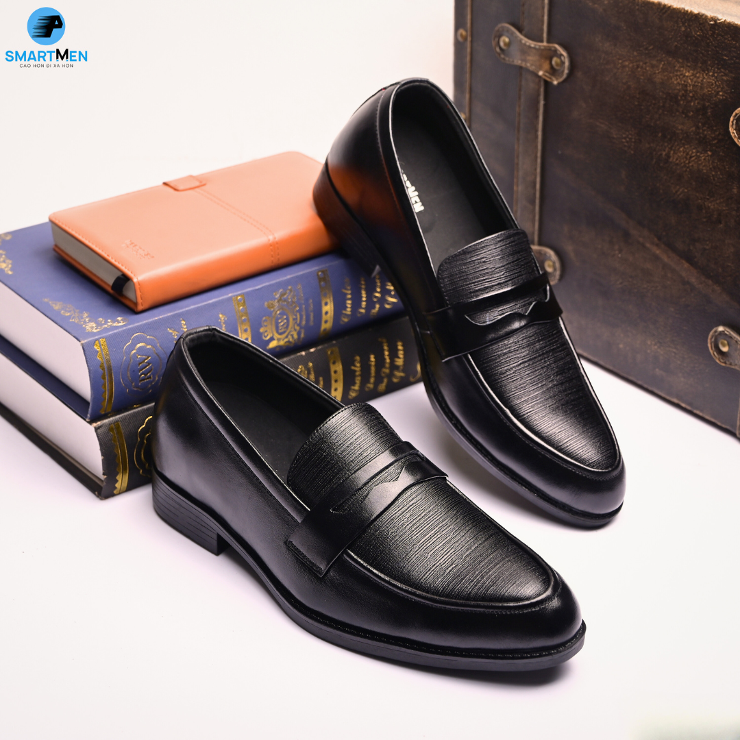 Mô tả Giày lười công sở tăng chiều cao da bò SmartMen GL-04 Đen - 5