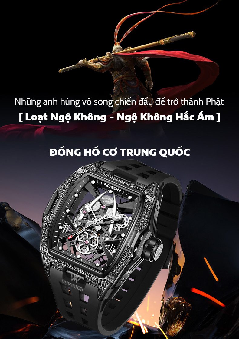 Đồng Hồ Nam ROSDN 2712 WUKONG Hộp đựng kèm tượng Wukong