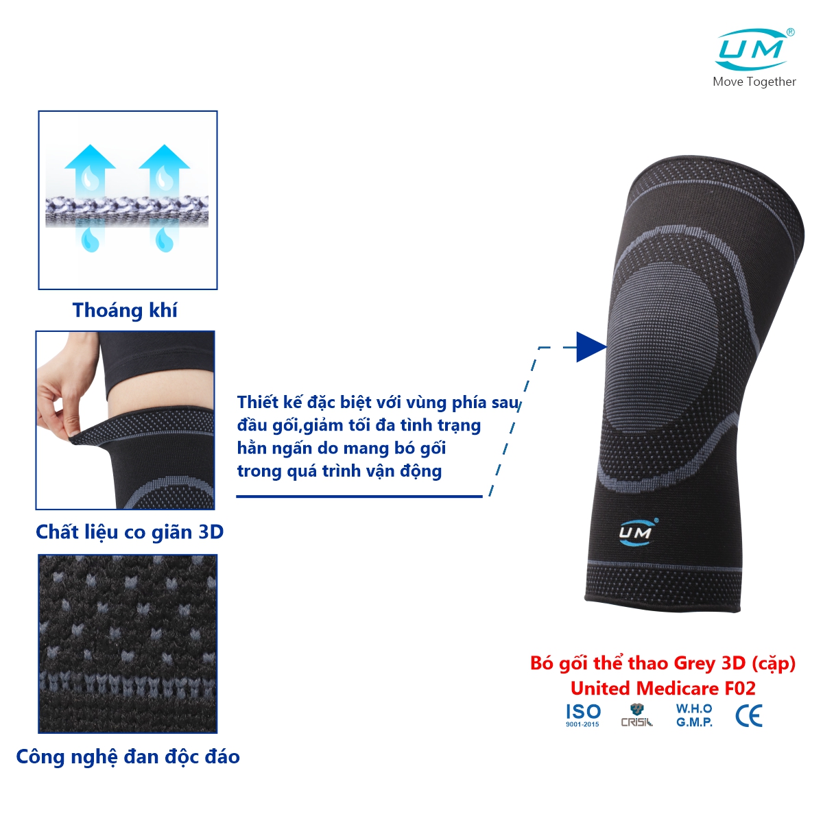 Mô tả Bó Gối Thể Thao F02 Sử Dụng Công Nghệ Đan 3D, Màu Xanh - Đen [United Medicare] [1 Cặp] - 1
