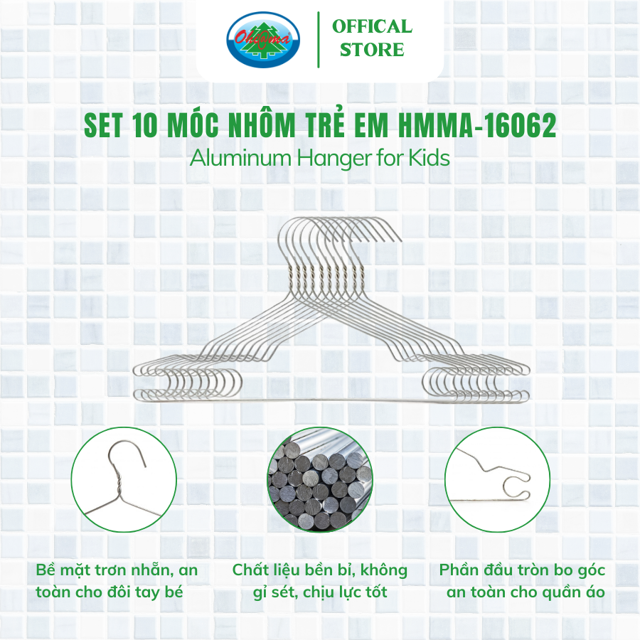 Mô tả Set 30 Móc Nhôm Treo Quần Áo Trẻ Em Ohiama Aluminum Hanger for Kids HMMA-16062 - Mắc Phơi Đồ Cho Bé - 2