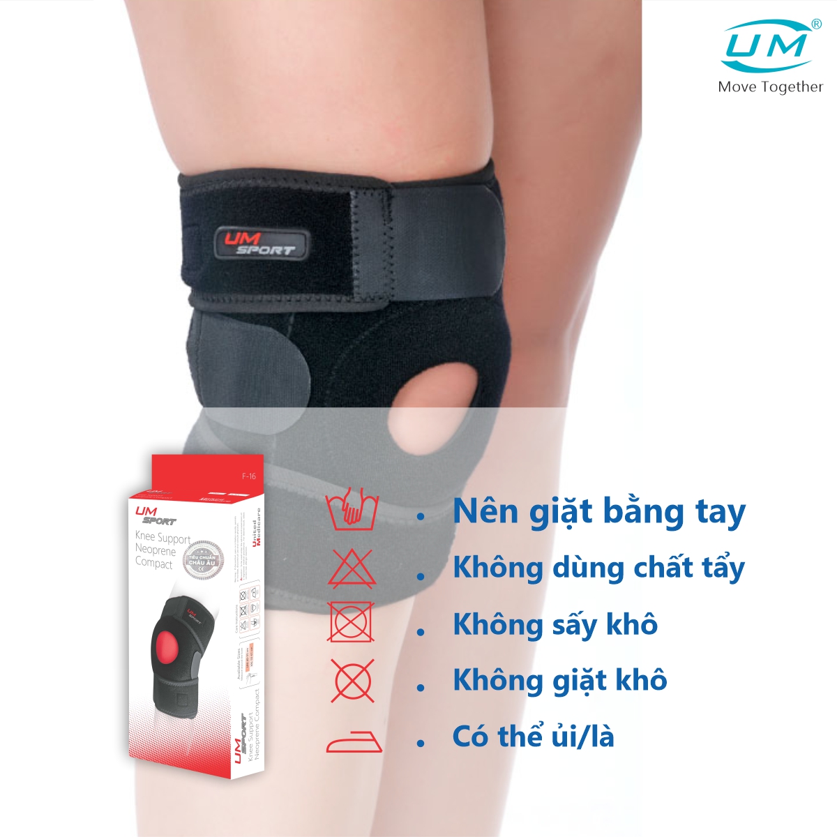 Mô tả Bó Gối Đai Dán Có Nẹp Neoprene - Compact UM F16 [United Medicare] [1 Cái]. Tiêu Chuẩn Châu Âu - 3