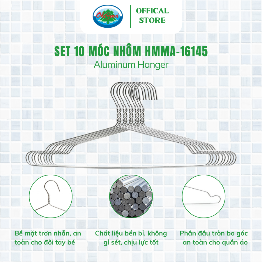 Mô tả Móc Nhôm Treo Quần Áo Ohiama Aluminum Hanger HMMA -16145 Set 10 cái - Mắc Phơi Đồ Đa Năng - 2