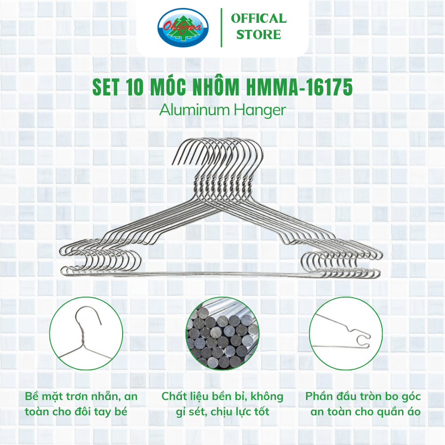 Mô tả Set 30 Móc Nhôm Treo Quần Áo Ohiama Aluminum Hanger HMMA-16175 - Mắc Phơi Đồ Đa Năng Chính Hãng - 2