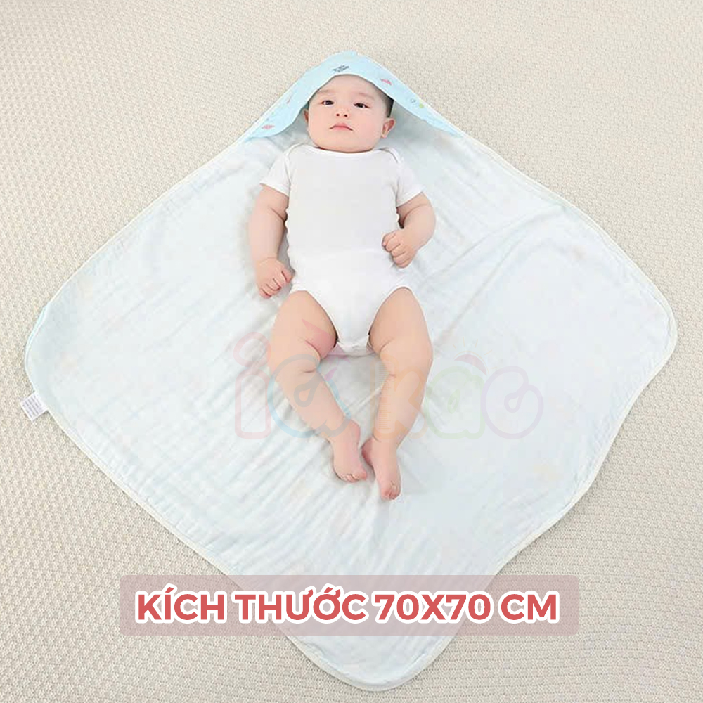 Mô tả Khăn Quấn Ủ Xô Vuông 4 Lớp Có Mũ Organic IQKao Cho Bé Sơ Sinh, chăn ủ choàng Chất Liệu Xô đa năng thoáng mồ hôi UC07 - 7