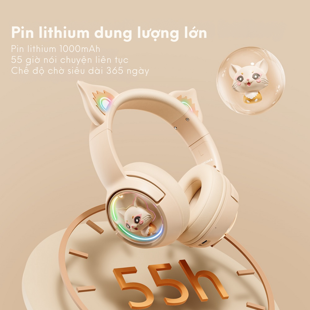 Mô tả Tai Nghe Không Dây Bluetooth ONIKUMA B5 RGB Có Tai Mèo Đầy Sức Hút - Hàng Chính Hãng - 4