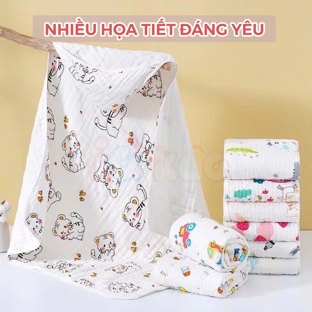 Mô tả Khăn Quấn Ủ Xô Vuông 4 Lớp Có Mũ Organic IQKao Cho Bé Sơ Sinh, chăn ủ choàng Chất Liệu Xô đa năng thoáng mồ hôi UC07 - 10