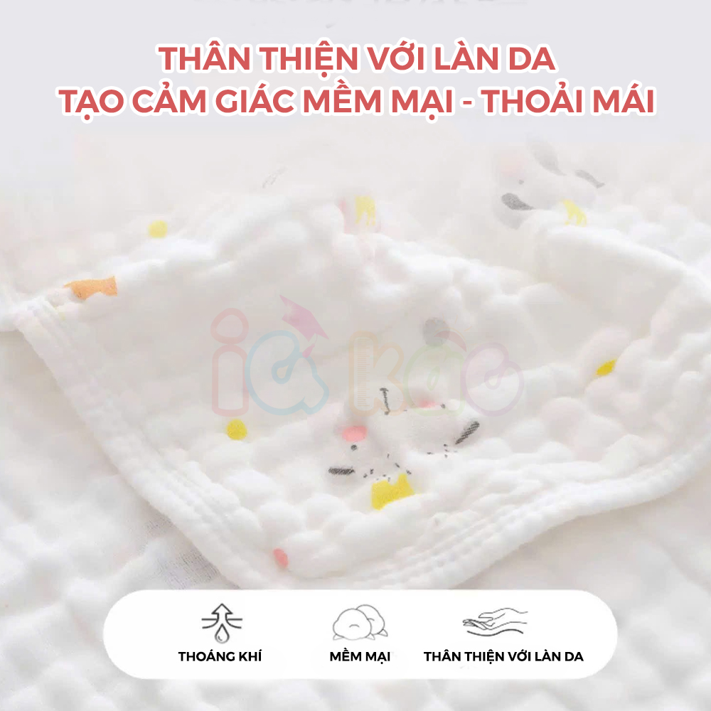Mô tả Khăn Quấn Ủ Xô Vuông 4 Lớp Có Mũ Organic IQKao Cho Bé Sơ Sinh, chăn ủ choàng Chất Liệu Xô đa năng thoáng mồ hôi UC07 - 3