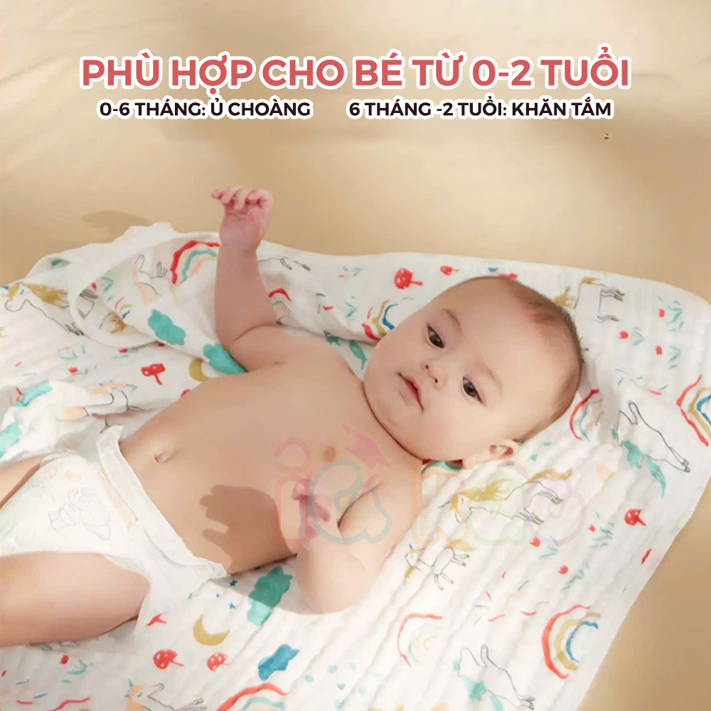 Mô tả Khăn Quấn Ủ Xô Vuông 4 Lớp Có Mũ Organic IQKao Cho Bé Sơ Sinh, chăn ủ choàng Chất Liệu Xô đa năng thoáng mồ hôi UC07 - 4