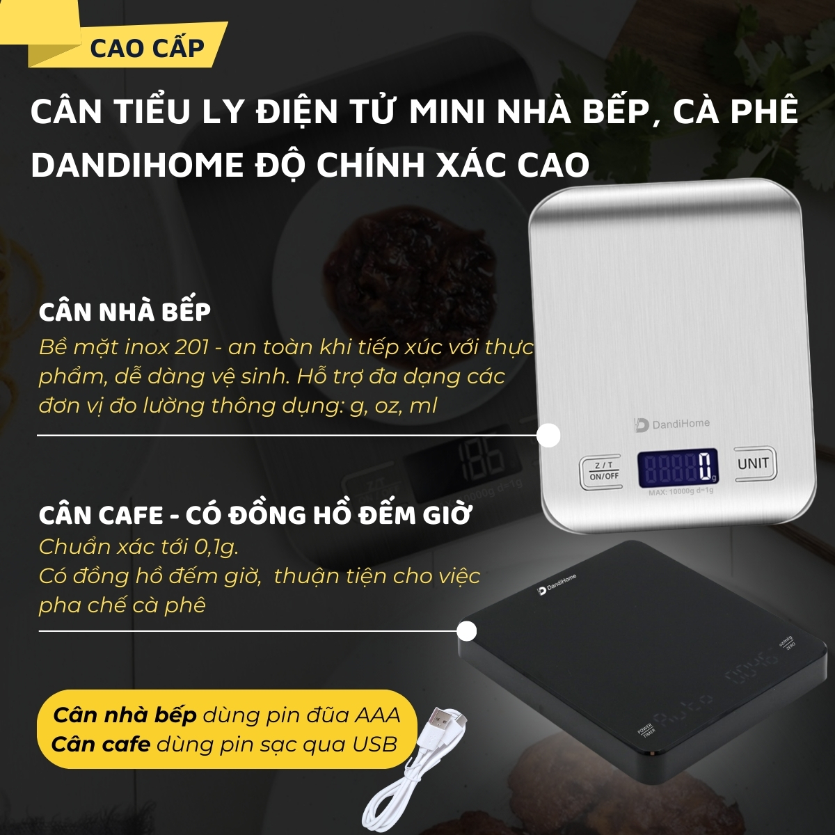 Mô tả Cân tiểu ly điện tử mini nhà bếp, cà phê DandiHome có độ chính xác cao - 1