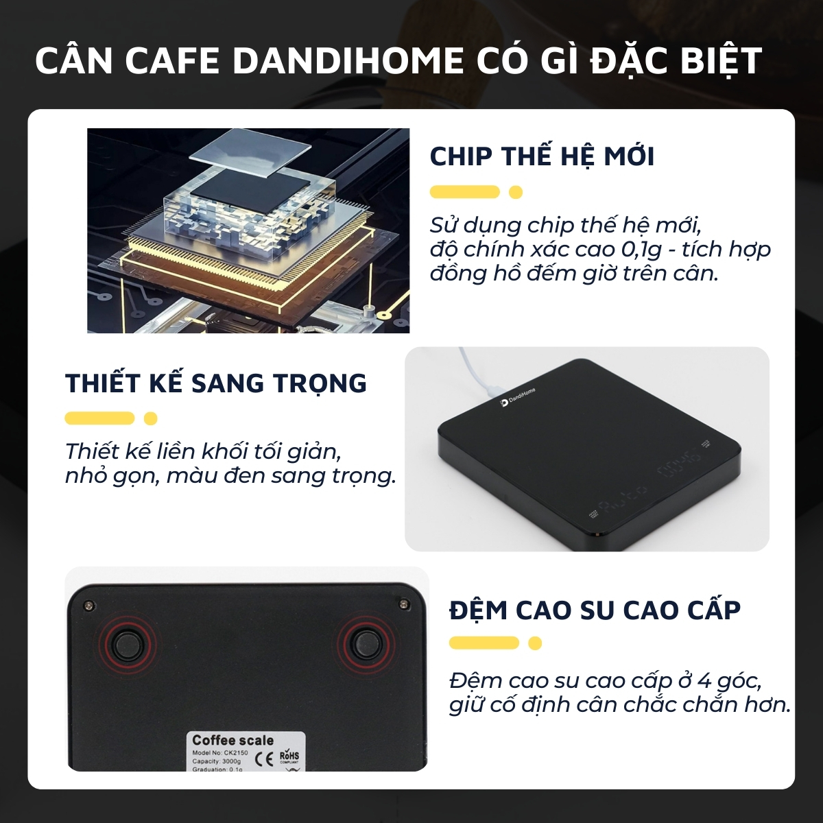 Mô tả Cân tiểu ly điện tử mini nhà bếp, cà phê DandiHome có độ chính xác cao - 5