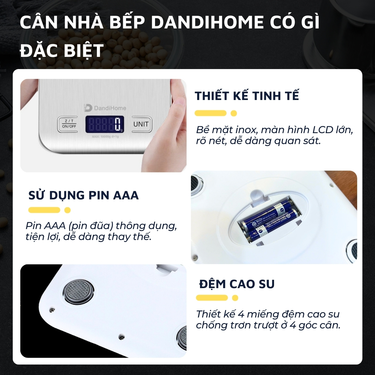 Mô tả Cân tiểu ly điện tử mini nhà bếp, cà phê DandiHome có độ chính xác cao - 3