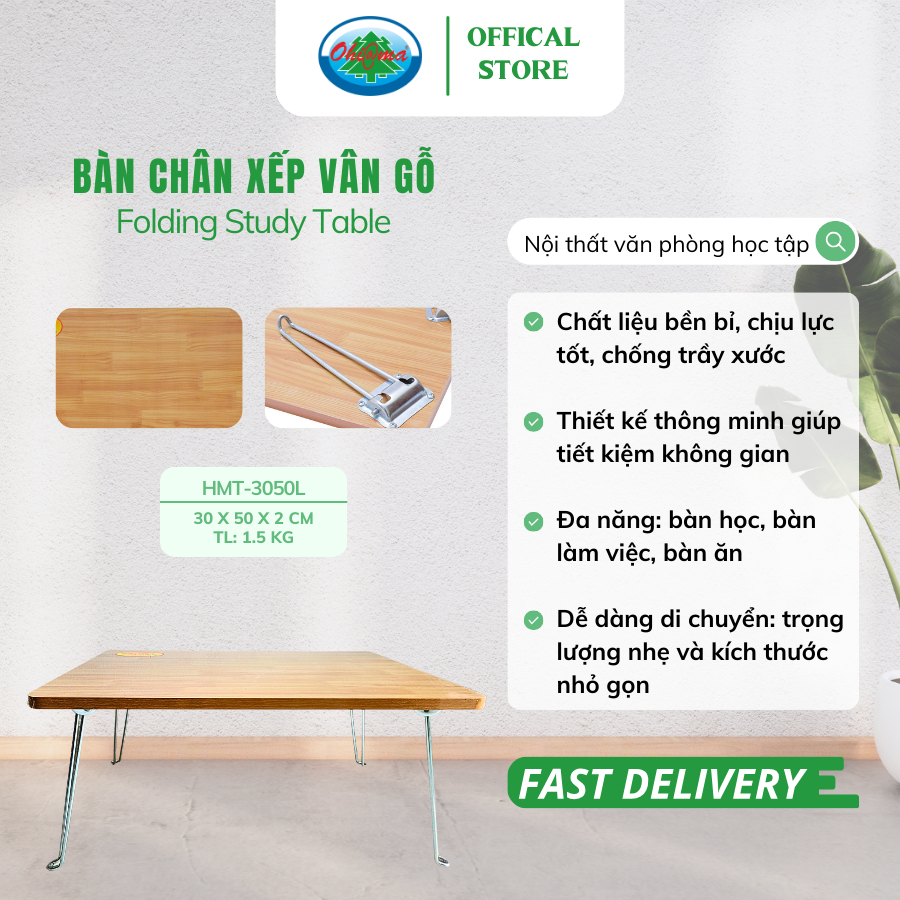 Mô tả Bàn Chân Xếp Học Sinh, Sinh Viên Vân Gỗ Gấp Gọn HMT-3050L, Bàn Ngồi Bệt Đa Năng Chính Hãng, Tết - 1