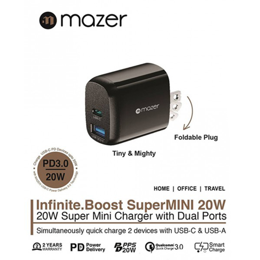 Mô tả Củ Sạc Nhanh 20W MAZER Super Mini PD 3.0 UBS-C USB-A - 1