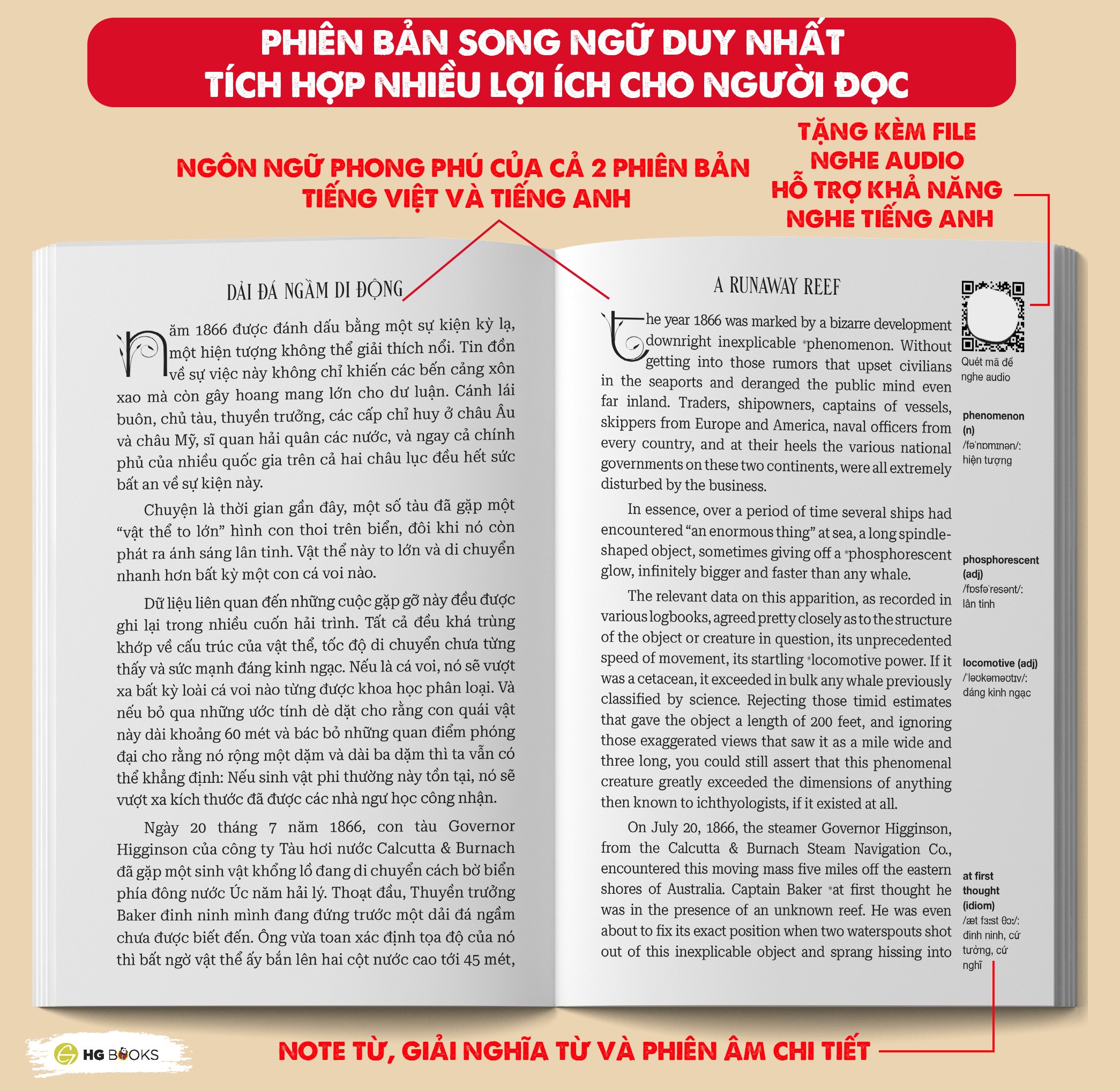 Mô tả Hai vạn dặm dưới biển - Sách song ngữ kinh điển, tặng kèm file nghe & note từ vựng - HG Books - 3