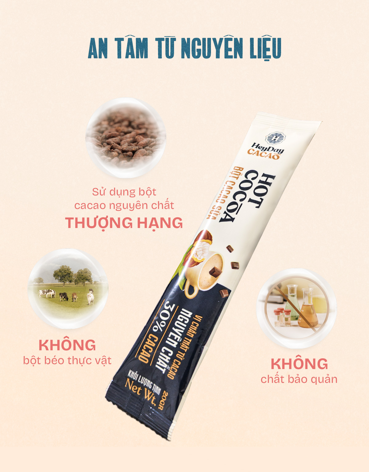 Mô tả Bột Cacao Sữa Heyday - Đậm Vị Chân Thật Từ Cacao Nguyên Chất - Hộp Giấy 12 Gói x 20g - 4