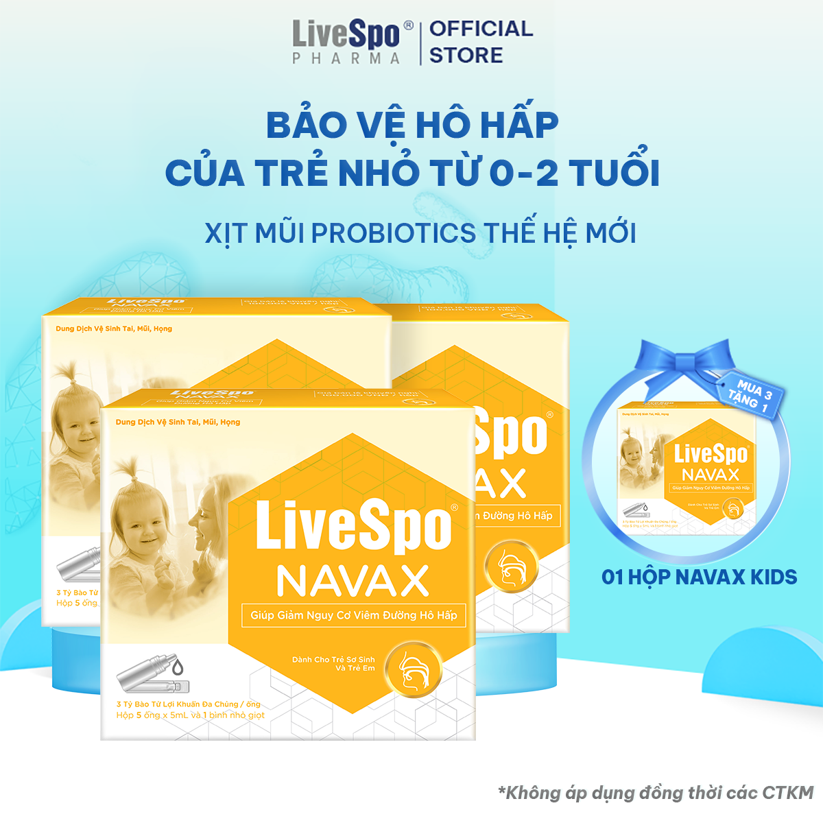 Mô tả Combo 3 Hộp LiveSpo Navax sơ sinh, giúp giảm viêm mũi, nghẹt mũi - Hộp 5 ống x 5ml [Mua 3 tặng 1] - 1