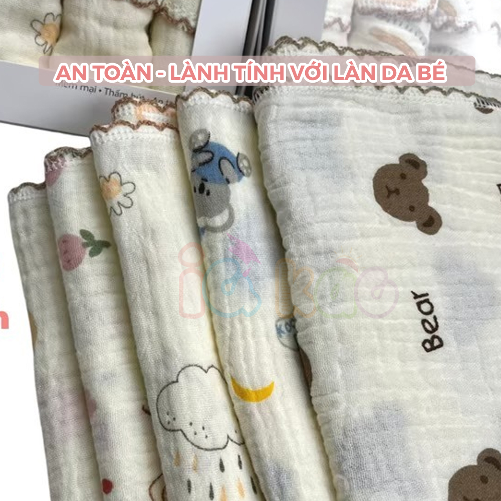 Mô tả Hộp 5 Khăn Sữa Muslin GEE 2 Lớp Cao Cấp - Siêu Thấm Hút, Kháng Khuẩn, Bền Đẹp, Phù Hợp Cho Bé Sơ Sinh S5G1 IQKAO - 3