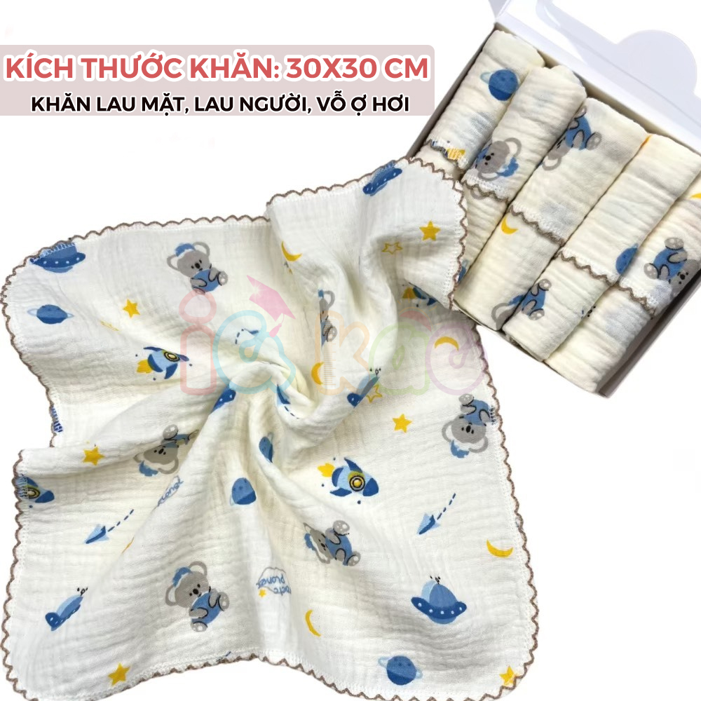 Mô tả Hộp 5 Khăn Sữa Muslin GEE 2 Lớp Cao Cấp - Siêu Thấm Hút, Kháng Khuẩn, Bền Đẹp, Phù Hợp Cho Bé Sơ Sinh S5G1 IQKAO - 5
