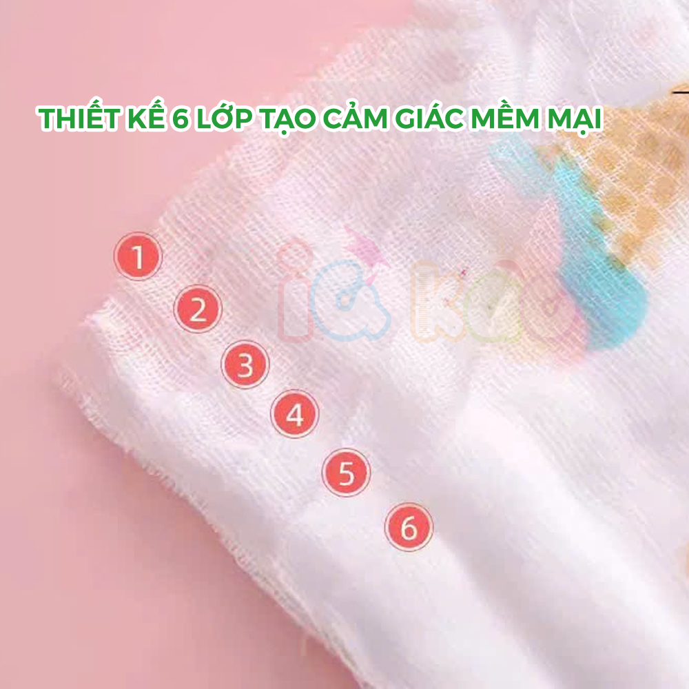 Mô tả Khăn Tắm Muslin 6 Lớp Cho Bé IQKAO – Khăn Ủ, Choàng Đa Năng, Size 110x105cm, Mềm Mại, Thoáng Mát, An Toàn Cho Bé KT61 - 2