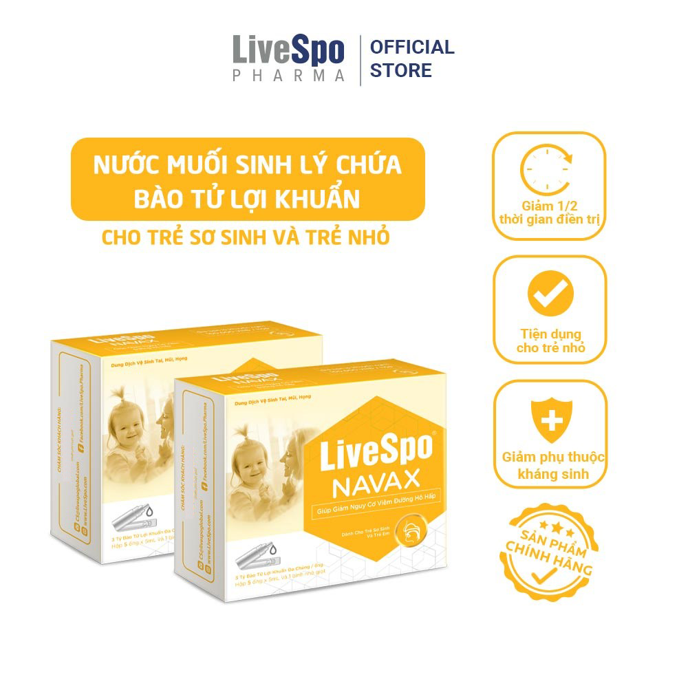 Mô tả Combo 2 hộp Nhỏ mũi giúp giảm viêm mũi, nghẹt mũi cho trẻ em - LiveSpo Navax sơ sinh (Hộp 5 ống) - 1