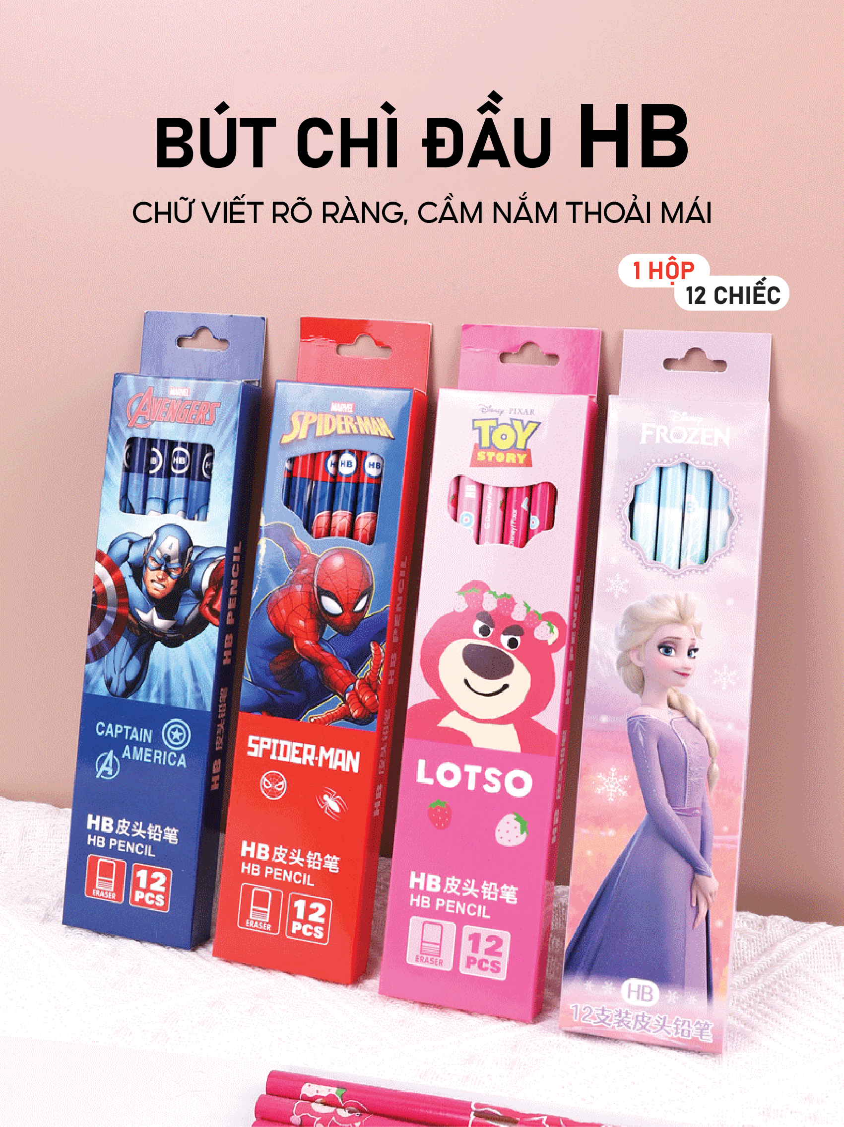 Mô tả Bút chì cho bé 1989KIDS hộp combo 12 chiếc HB dành cho học sinh tiểu học,bút chì tập viết cho trẻ em,viết chì cho bé - 1