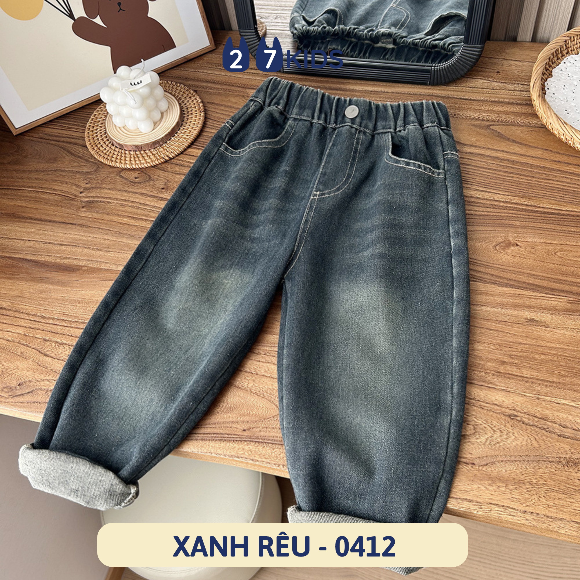 Mô tả Quần jean dài bé trai 27Kids KACADY quần bò mềm lưng chun nam cho trẻ từ 4-12 tuổi BLJE4 - 5