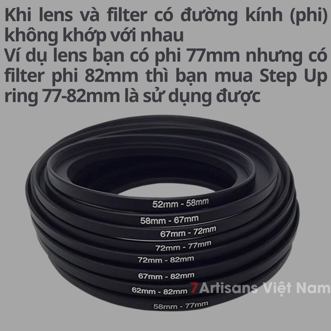 Full size Step up ring Vòng chuyển size Filter của ống kính Stepring đủ  size từ 37mm đến 82mm