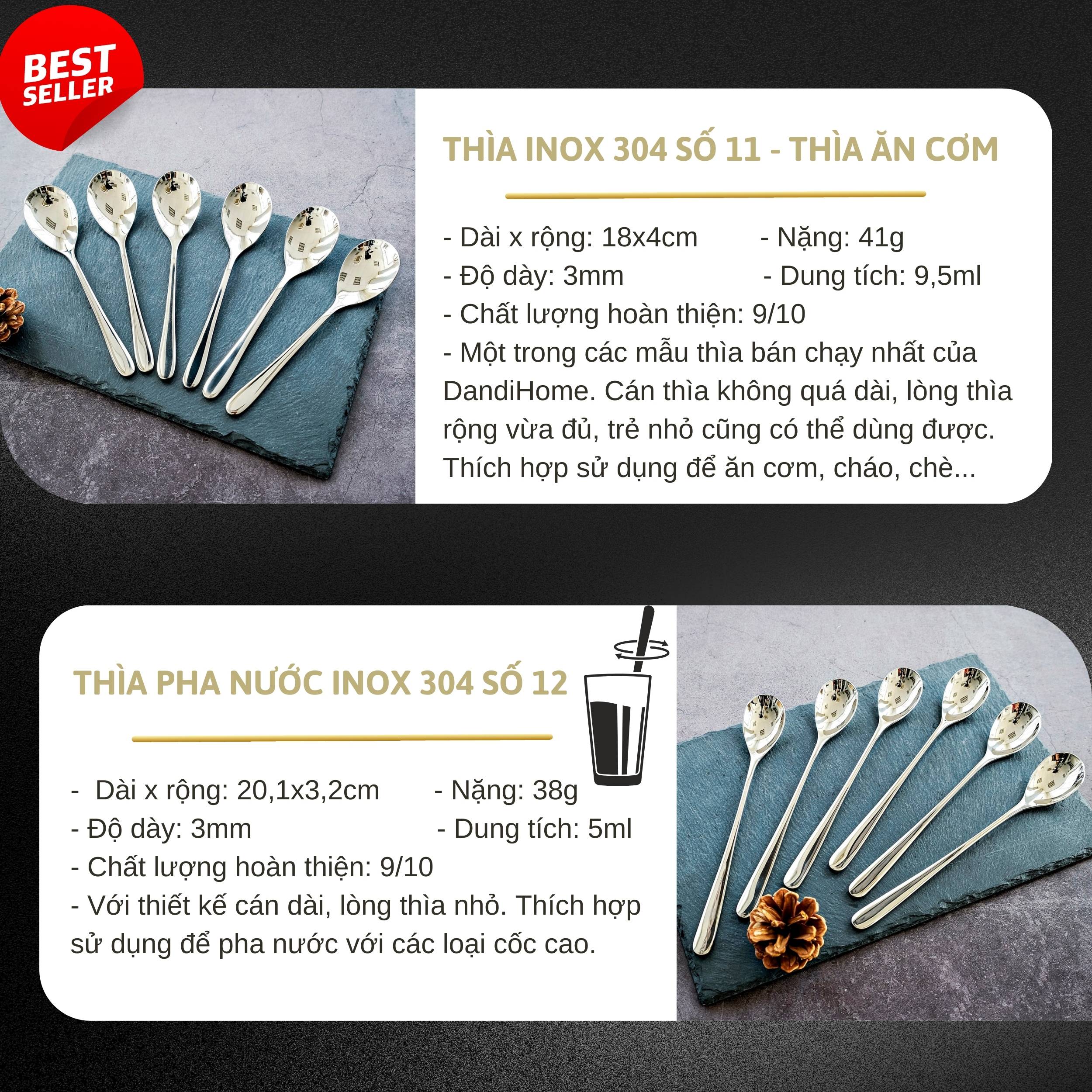 Mô tả Thìa muỗng inox 304 DandiHome cao cấp, sang trọng (1 chiếc) - 5