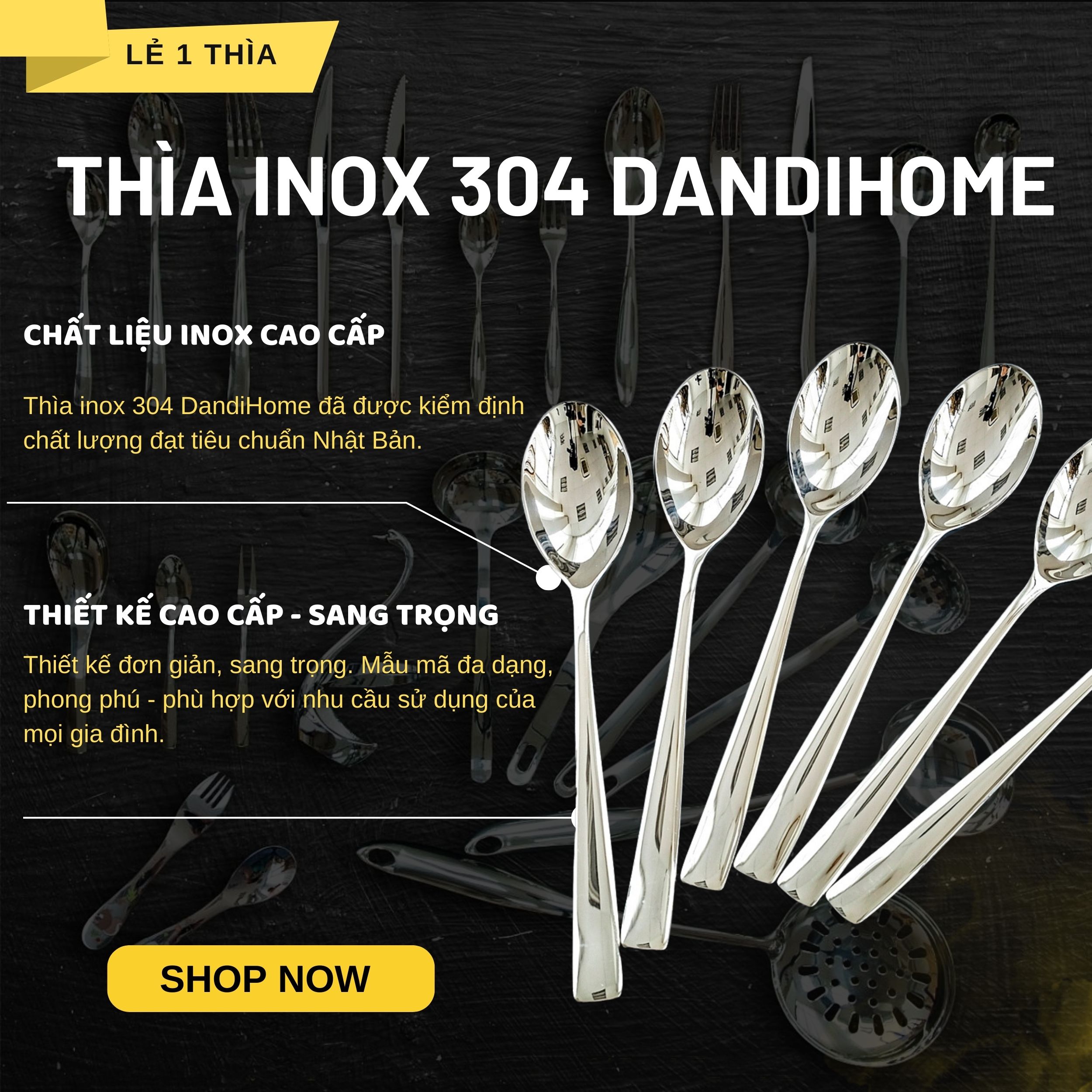 Mô tả Thìa muỗng inox 304 DandiHome cao cấp, sang trọng (1 chiếc) - 1