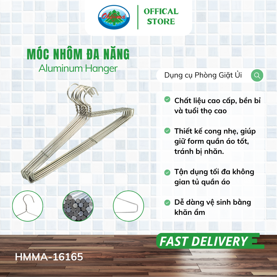Mô tả Set 10 Móc Nhôm Treo Quần Áo Ohiama Aluminum Hanger HMMA-16165 | Mắc Phơi Đồ Đa Năng Chính Hãng - 1