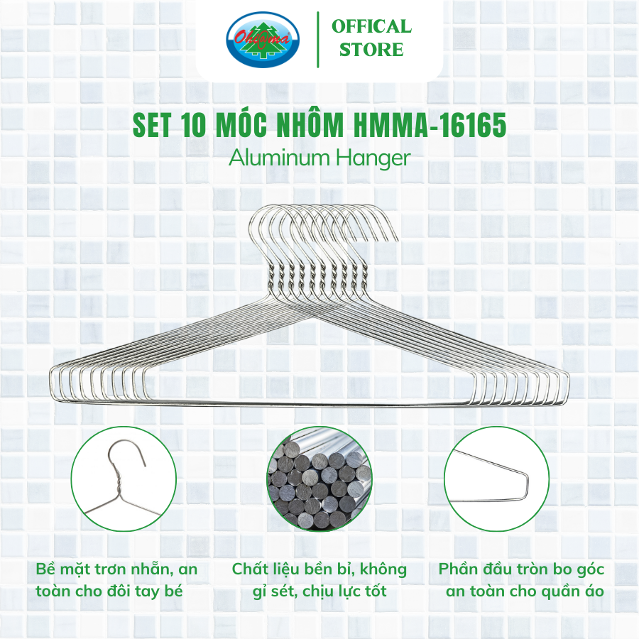 Mô tả Set 10 Móc Nhôm Treo Quần Áo Ohiama Aluminum Hanger HMMA-16165 | Mắc Phơi Đồ Đa Năng Chính Hãng - 2