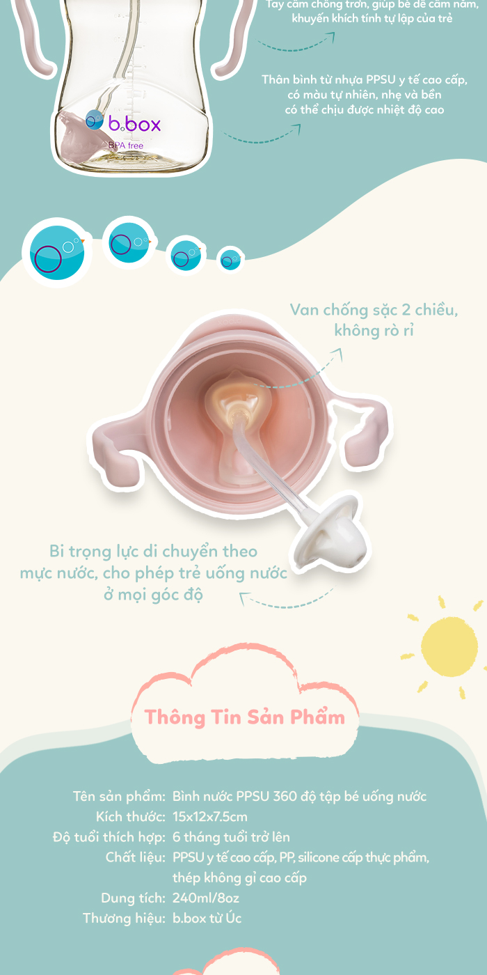 Mô tả Bình nước b.box chất liệu PPSU 360 độ có van chống sặc và tay cầm cho bé tập uống nước 240ml - 2