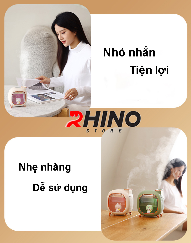Mô tả Máy phun sương Rhino H809 500ml tạo ẩm, 2 đầu phun kèm đèn ngủ - 1