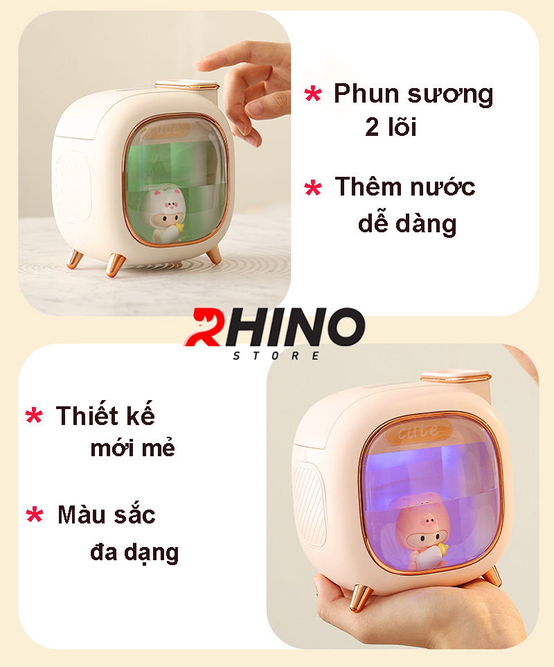Mô tả Máy phun sương Rhino H809 500ml tạo ẩm, 2 đầu phun kèm đèn ngủ - 2