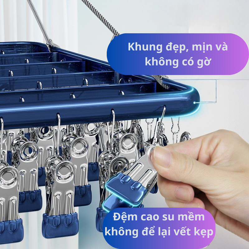 Mô tả Móc chùm phơi đồ cho bé 26,36,42 kẹp chống trơn, có khóa chống gió, chất liệu inox 304 cao cấp. - 1