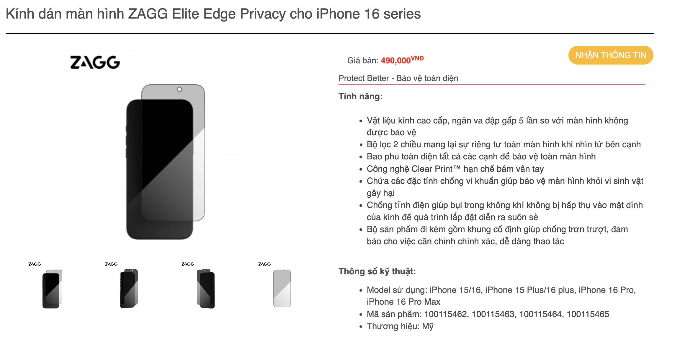 Mô tả Kính dán màn hình ZAGG Plus Edge bảo vệ điện thoại iPhone 15/16 series - 2