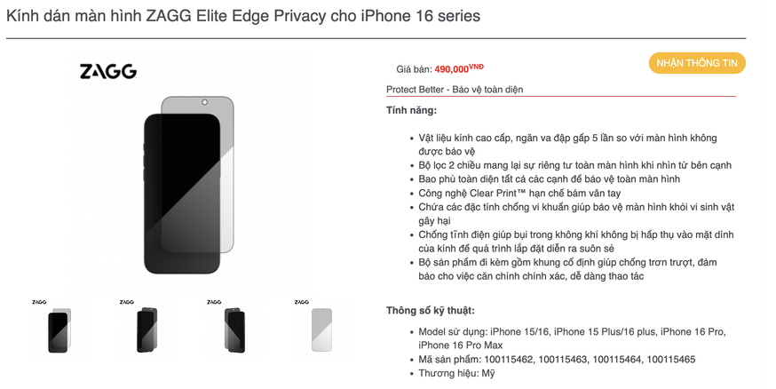 Chi tiết kính cường lực ZAGG Plus Edge