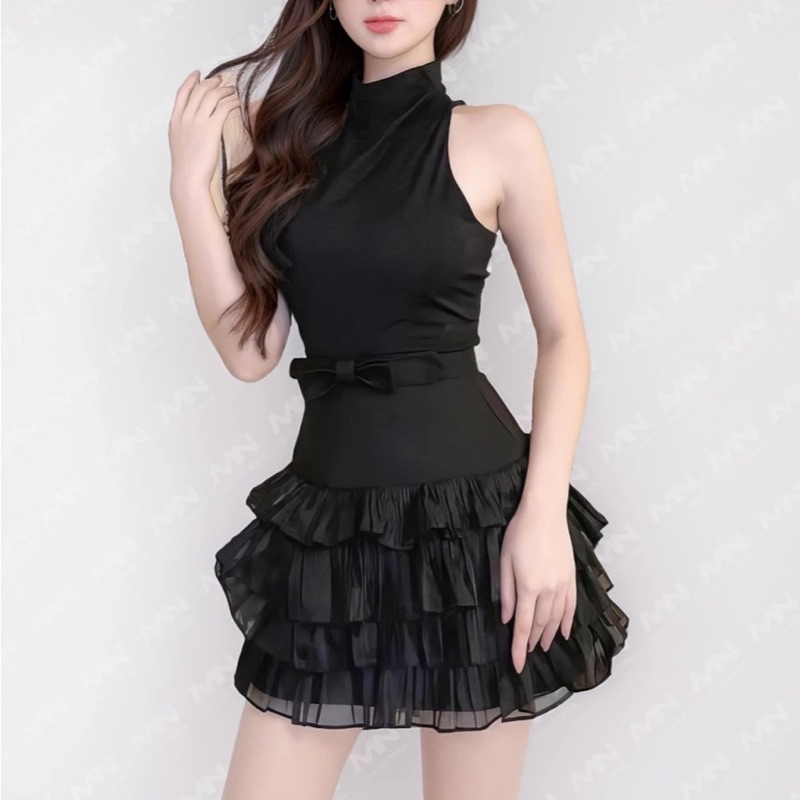 Mô tả Váy tiểu thư MINA hở lưng ôm body xếp tầng ngắn mini thiết kế cổ lọ dự tiệc, đi chơi chất Cotton Nhật MN259 - 3